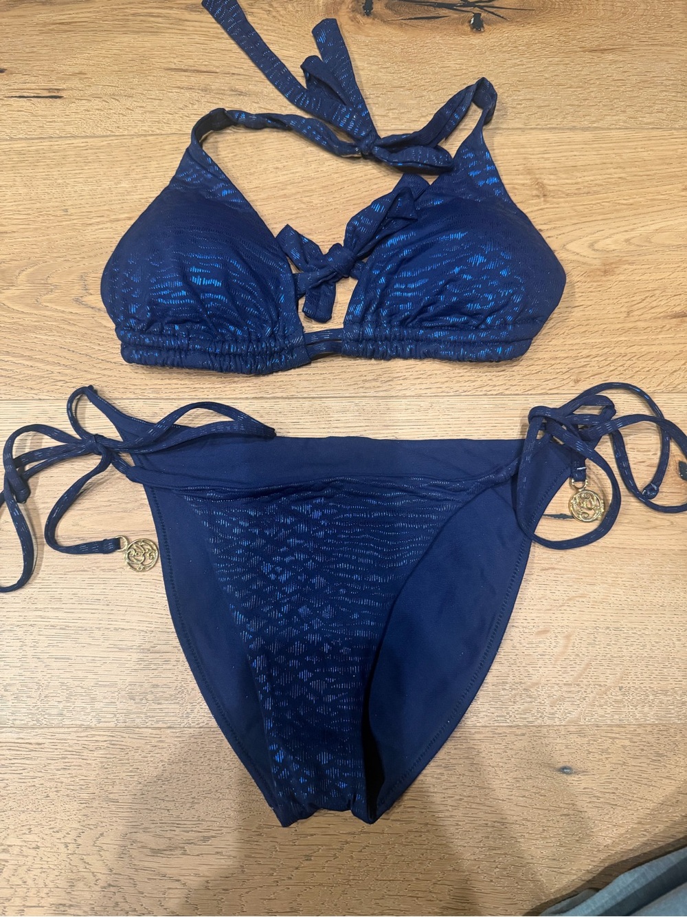 Luli Fama Dark Navy Blue Tie Bikini Set